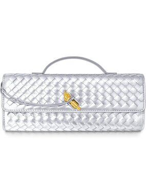 〽️Women's Silver Clutch Purse Woven Vegan Leather Formal Evening Crossbody Bags